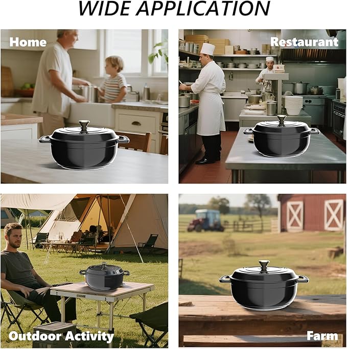 VINGLI 6QT Enameled Cast Iron Round Dutch Oven Pot with Lid, NonStick Casserole Pot with Dual Handles & Silicone GlovesRed, Oven Safe up to 500°F or on Stovetop, Dutch Oven for Bread Baking, Black
