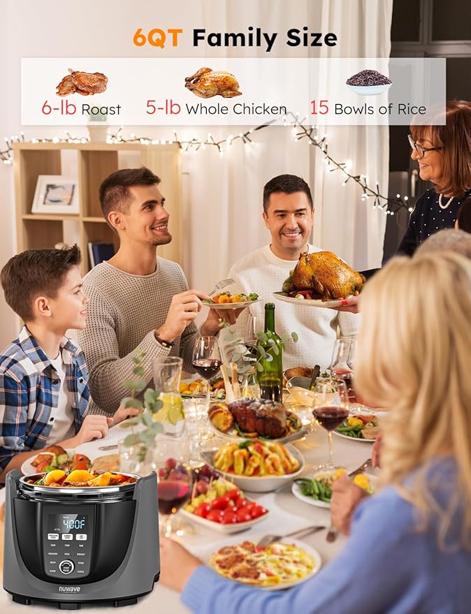 Nuwave Duet Air Fryer, Electric Pressure Cooker & Grill Combo, 540 IN 1 Multicooker with 3 Removable Lids, Slow Cook, Sautés, Dehydrator, 18/10 SS Pot, Sure-Lock Safety Tech & 13 Deluxe Accessories
