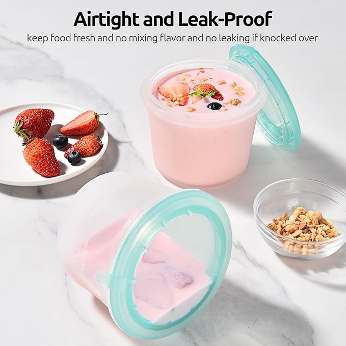 U-Taste 2 Cup Silicone Food Container: Meal Prep Kitchen Storage with Airtight Lid, Freezer & Microwave Safe, Lunch Box with Date Marking Circle, Clear Stackable for Portion Control (2-PC, Aqua Sky)