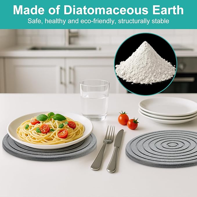 3 Pack Diatomite Stone Drying Round Trays for Kitchen Counter Decor Trivets for Hot Dishes Decorative Bathroom Sink Tray Silicone Ceramic Trivets for Hot Pots and Pans Large Coasters Marble Trivet