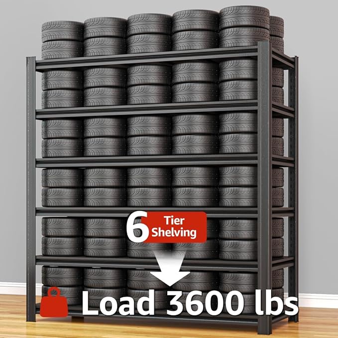 Extra Large/Big 55.12"W Father&I Industrial 6-Heavy-Dudy-Shelf-Rack Utility Tall Garage/Warehouse Shelving Metal/Steel Storage Shelves Unit/System Adjustable for Bin/Shed, 84"*55.12*24", Black