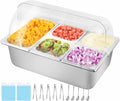 Cold Food Buffet Server 5 Pans (4 Pans×1.6Qt & 1 Pan×4QT) with Ice Packs for Salad Pizza Sauce Colded Serving Trays Condiments Containers for Parties Buffet