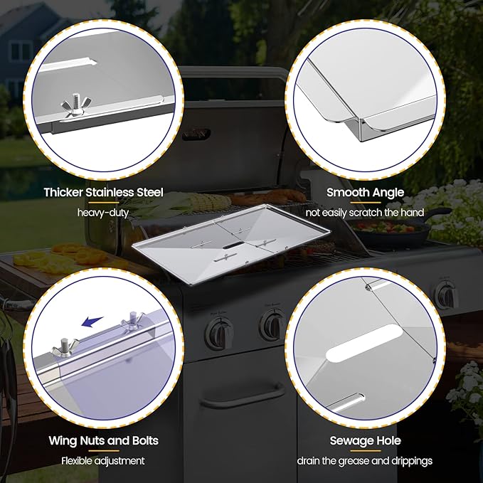 Geesta Grill Grease Tray Set, Stainless Steel Grill Replacement Parts, 27" - 30" Adjustable Grill Drip Pans Fit for Gas Grill from Dyna Glo, Nexgrill, Backyard Grill, Expert, BHG, Kenmore and More