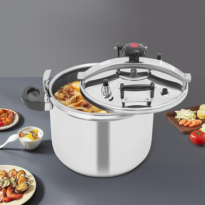 27 Quart Aluminum Pressure Cooker, Commercial Olla de Presion, Large Steamer Cooking Pot Pressure Canners with Safety Lock Valve & Pressure Limiting Valve (42Qt)