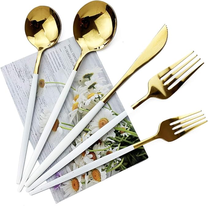 JASHII 20-Piece Stainless Steel Satin Finish Flatware Set, Mirror Polished Tableware Cutlery for Home and Restaurant, Dishwasher Safe