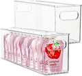 primebox Plastic Food Storage 2 Pack Clear Container Bin with Handles for Organizing Kitchen, Pantry, Refrigerator, Freezer, Pantry, Cabinet, Closet, Bathroom. 14”x4”x5”