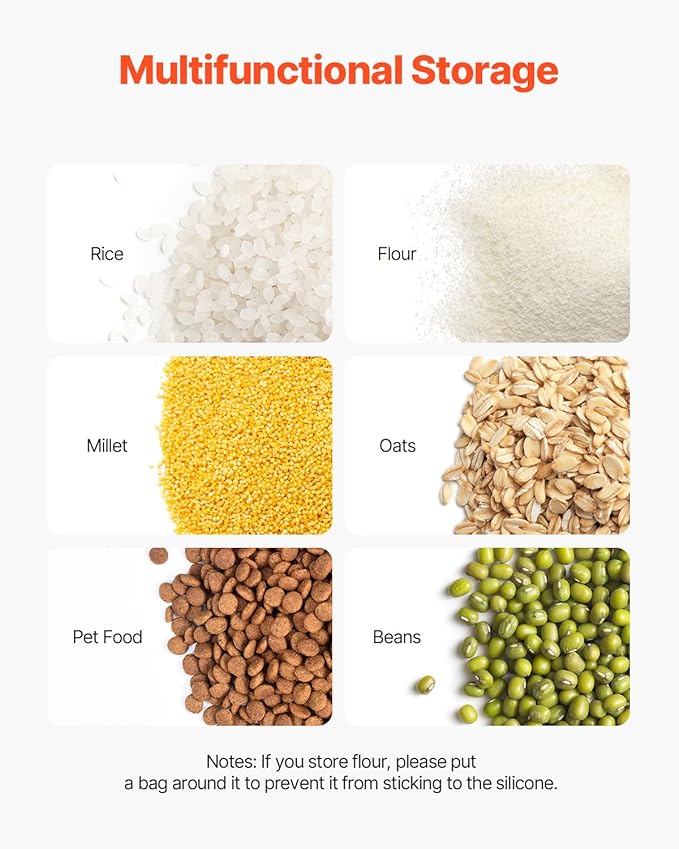 VEVOR 27 Gallon food storage containers 500 Cup Ingredient Bin with Scoop and Sliding Lid Commercial Food Container Ideal for rice storage, dog food container, flour, and sugar containers, White