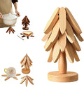 Natural Tree Trivet Set - Natural Foldable Kitchen Trivets, Handmade Wooden Hot Pad Holder for Plates, Pots, Pans, Cup, Kitchen Dining Table Protection (Wood, M)