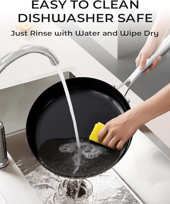 Ceramic Nonstick Frying Pan for Cooking 11.8 Inch, Non Stick Tri-Ply Stainless Steel Pan, Non Toxic Skillet, PTFE & PFOA Free, Compatible with All Stovetops, Dishwasher & Oven Safe