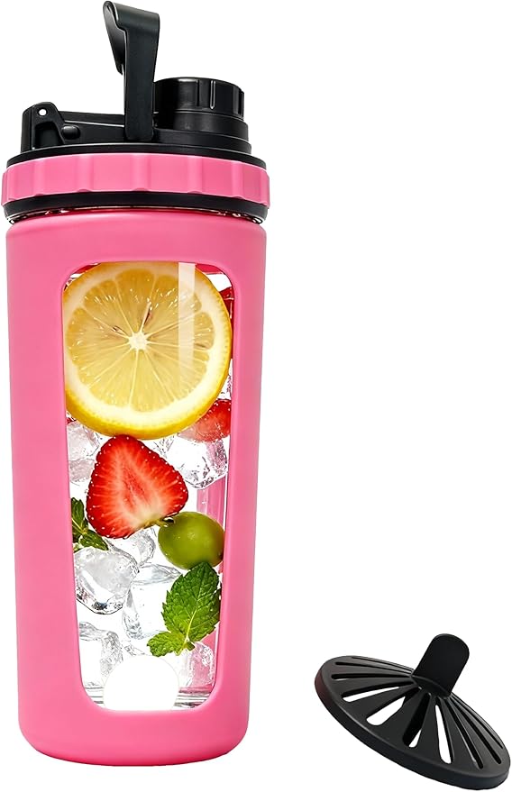 Glass Shaker Cup Odorless BPA Free– Glass Shaker Bottle for Protein 26oz Durable Borosilicate Glass, Leak-Proof & BPA-Free – Ideal for Creamy Protein Shakes, Smoothies & Workout Drinks (Pink)