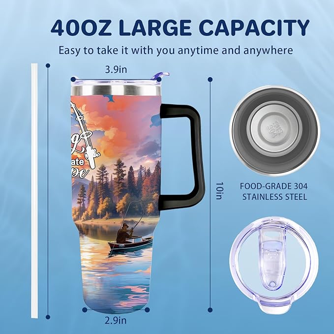Fishing Gifts For Men 40oz Travel Tumbler for Fishings Lover Fathers Day Fishings Gift For Dad Grandpa Husband as Christmas Birthday Presents Fishing Lover Cup With Handle