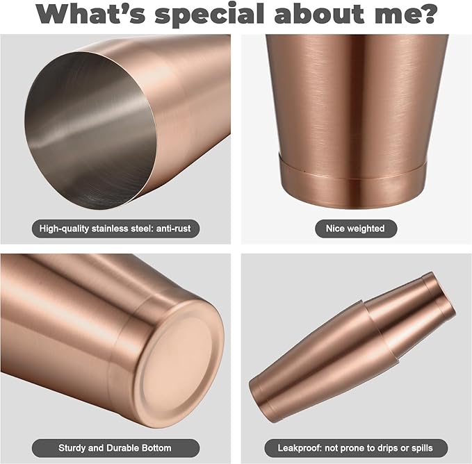 Sabary 6 Pcs Cocktail Shakers Professional Bar Shaker Boston Set Stainless Steel Martini Drink Mixer Basic Tool Weighted Shake Metal Can Cocktail Shaker Set, 18 Oz, 28 oz (Bronze)