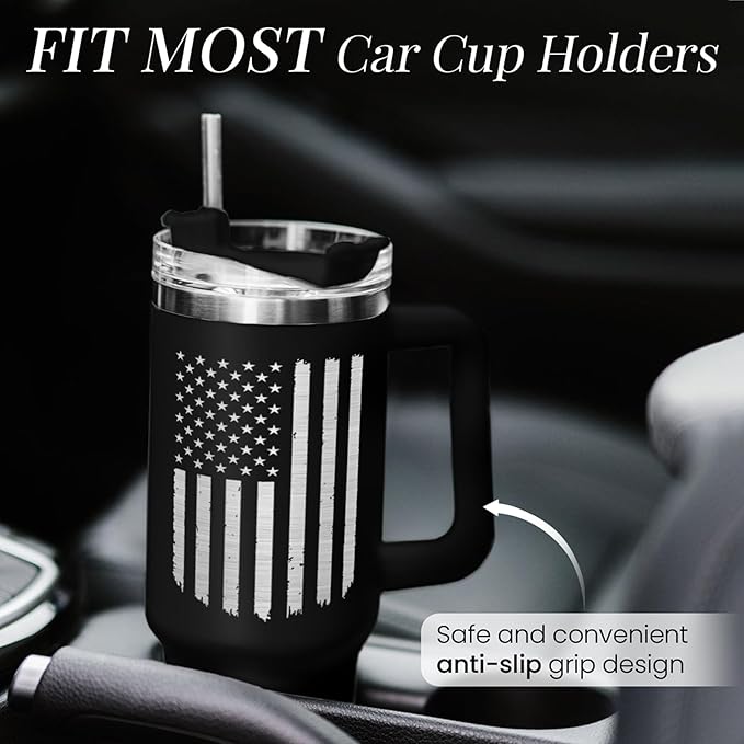 SANDJEST American Flag Tumbler with Handle, America 40oz Stainless Steel Insulated Coffee Mug with Lid & Straw, America Gifts for Men Women, USA Tumblers Cup Gift for Christmas
