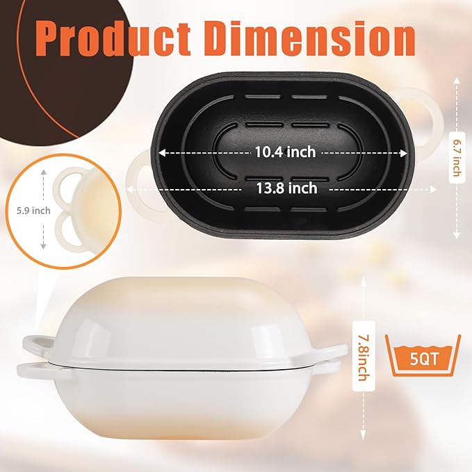 Enameled Cast Iron Sourdough Bread Oven, 5QT Loaf Cast Iron Bread Pan with Lid, Oval Dutch Oven for Homemade Bread Baking (Gradient Caramel)