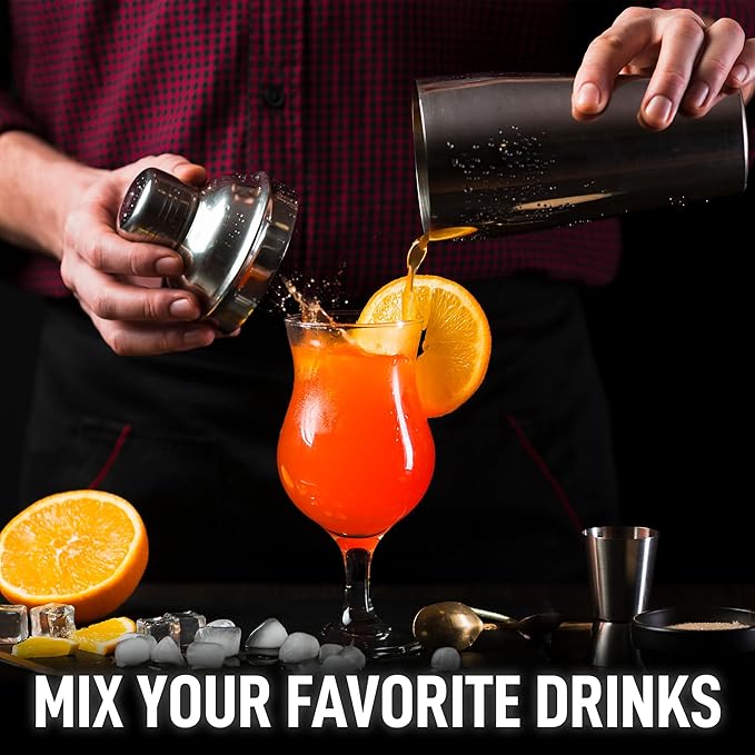 Zulay Cocktail Shaker (24oz) 18/8 Stainless Steel Martini Shaker With Built-In Strainer - Professional Grade Drink Shaker and Strainer For Bartending & Homebars (Silver)