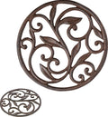 Comfify Cast Iron Trivet – Round Vintage Pattern for Kitchen or Dining Table – 7.7" Diameter – Rust Brown