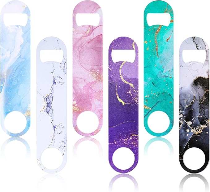 6PCS Flat Bottle Openers - Heavy-Duty Stainless Steel Beer Bottle Opener Set, Bar Key for Bartenders, Perfect for Kitchen, Restaurant, Bar - 6.9 Inches （Abstract Marble Print）