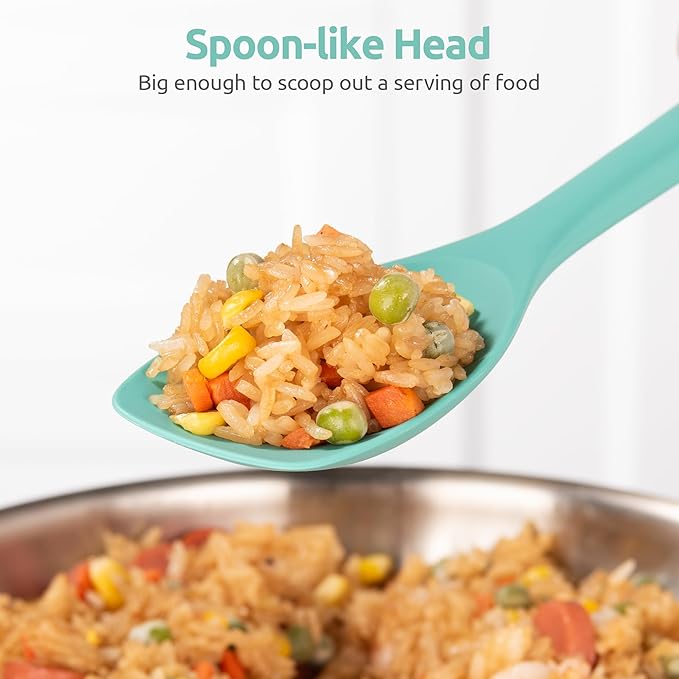 600ºF Heat Resistant Spatula Spoon: U-Taste Flexible Silicone Cooking Scoop Spoonula, Serving Mixing Scraping Food in Non-Stick Pan Cookware, Seamless Multifunctional Kitchen Utensil (Aqua Sky)