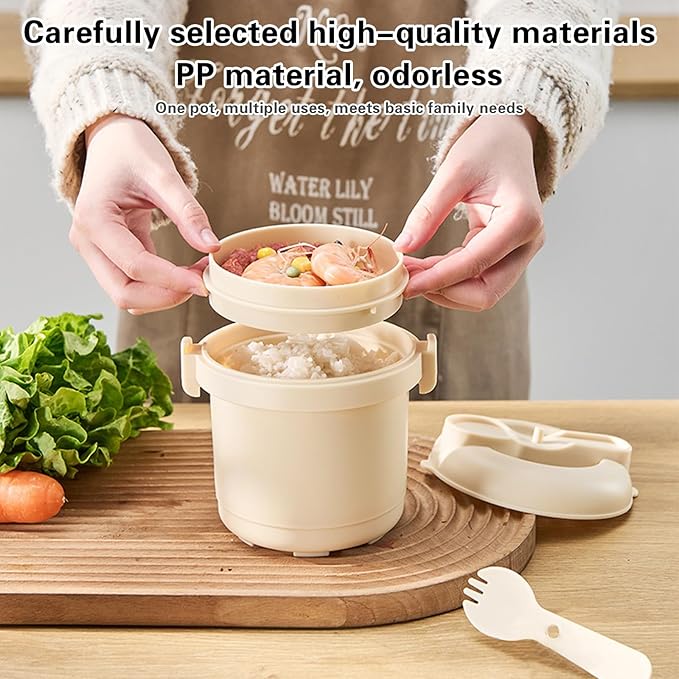 BestYiJo Microwave Rice Cooker Steamer with Removable Dividers & Spoon - Perfect for Cooking Rice, Steaming Vegetables and Reheating Food - Ideal for Students, Professionals, Families
