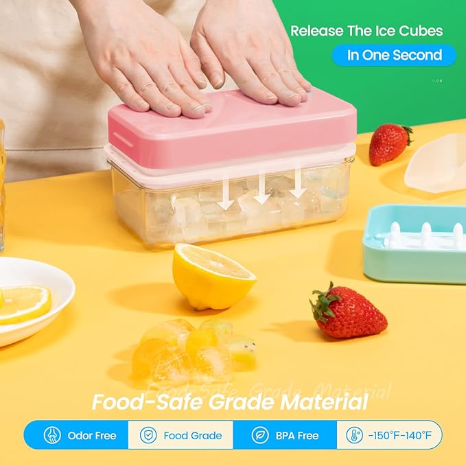 Ice Cube Tray with Lid and Bin, 28 pcs Ice Cubes Molds, Ice Trays for Freezer, Ice Cube Tray Mold, with 1 tray, Ice Freezer Container, Spill-Resistant Removable Lid & Ice Scoop, for Whiskey,Cocktail