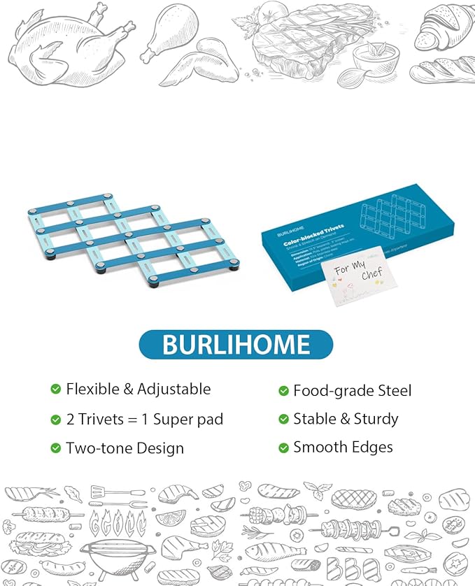 2 Pcs Stainless Steel Trivets for Hot Dishes, Two-Tone Blue Trivet Set, Large Hot Pads for Countertops&Table, Stretchable Design,Multi-Use, Heat Resistant Mat, Kitchen Pad for Pan, Pot, Plate,Teapot