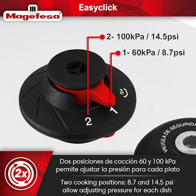 Magefesa EasyClick 8.5-Quart Stainless Steel Pressure Cooker – Easy One-Hand Opening, 2 Cooking Modes, Works on All Stovetops