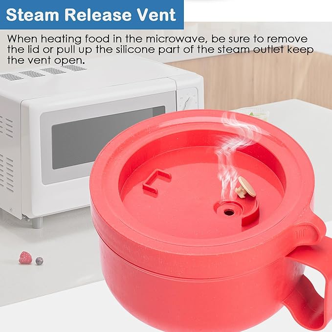 Microwave Ramen Bowl with Lid and Handle for Dorm Essentials,Microwave Soup Mugs Set of 2 for Soup and Instant Noodles,Oatmeal, Gumbo, Salad, BPA Free (Blue Red)