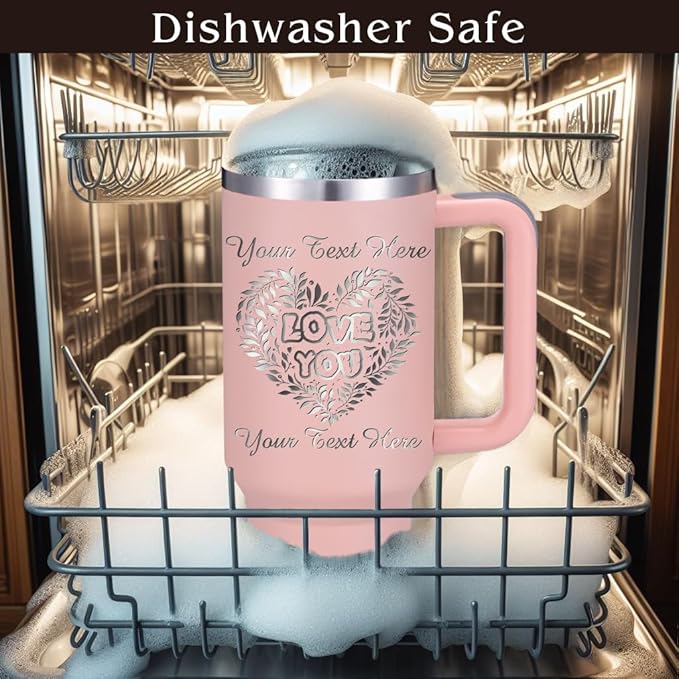 iProductsUS 40oz Personalized Tumbler with Handle & Straw Christmas Gift for Mom or Wife, Custom Engraved Tumbler, pill-Proof & Durable: Leak-resistant lid, BPA-free (Light Pink)