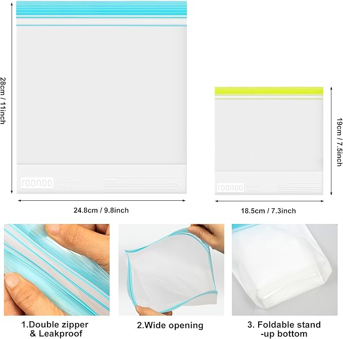 20 Pack Reusable Sandwich Bags, BPA Free Food Storage Bags, Extra Thick Leakproof Plastic Free Ziplock Bags for Meal Prep, Fruits, Sandwich, Snack, Travel Items