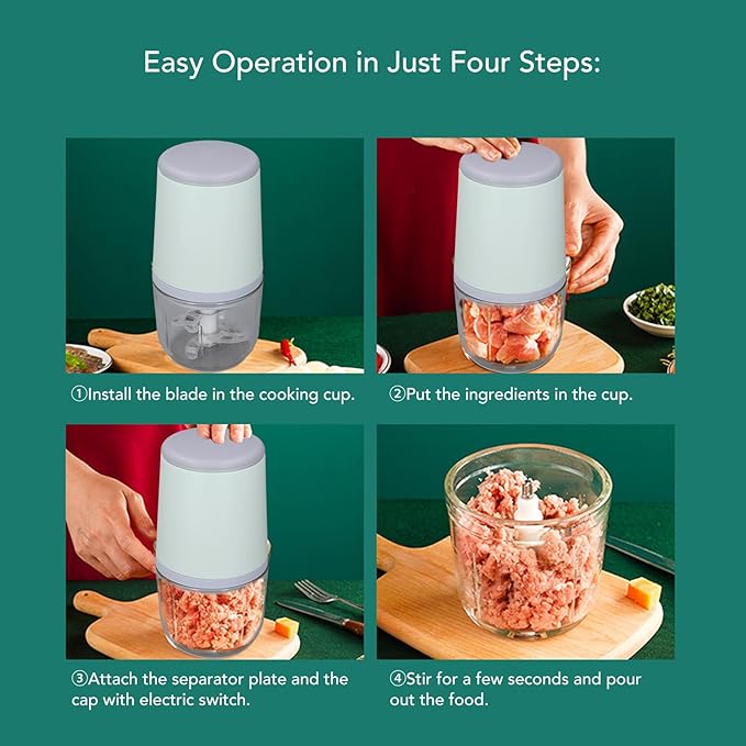 300ML Mini Food Processor, Cordless Electric Food Chopper for Vegetables Fruits Meat, Baby Food Preparer Includes Blade, Container and Charging Cable (Verde)