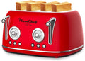 4 Slice Retro Style Toaster, Dual Control Toaster with Warming Rack, 6 Browning Settings, Bagel/Defrost Functions, Removable Crumb Tray, Stainless Steel Housing 1650W, Red