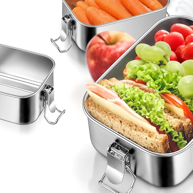 Leonyo 18.6oz 18/10 Stainless Steel Lunch Box, 550ml Mini Reusable Metal Bento Box, Leak-Proof Small Food Snack Containers for Camping, Dishwasher Safe, Oven Safe Except for Lid