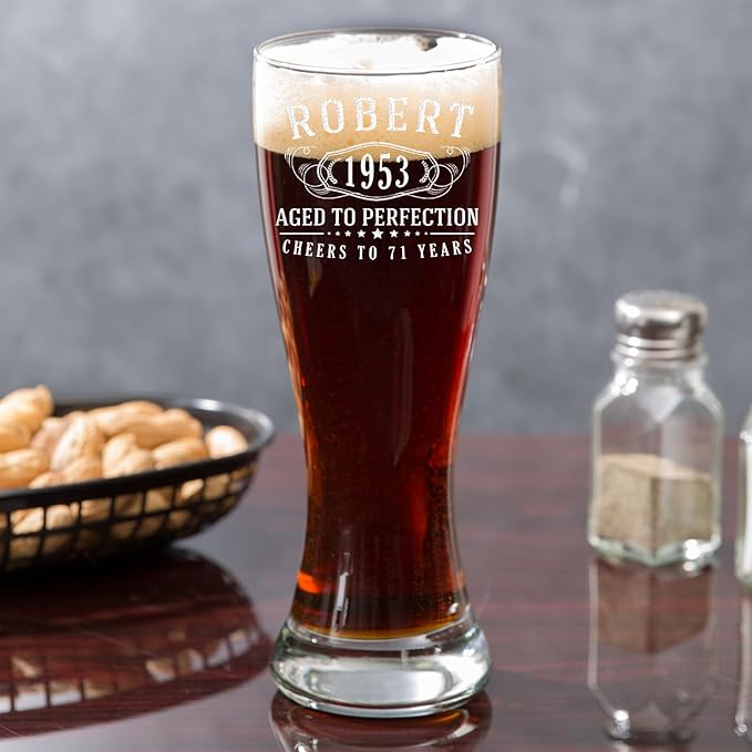 Personalized Gifts for Men Etched 23oz Pilsner Beer Glass - Customized Birthday Gifts for Brother, Bernard, Custom Engraved Drinking Gift Him Man Father Dad, Vasos Regalos Personalizados para Hombre