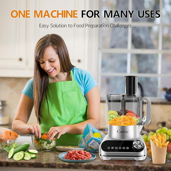Camic Blender & Food Processor Combo,600W,6 Functions for Smoothies,Chopping,Slicing,Shredding,Grinding,Dough & More,72-oz.Blender Pitche,64-oz. Processor Bowl,13-oz. To-Go Cup,6-oz. Grinder Cup