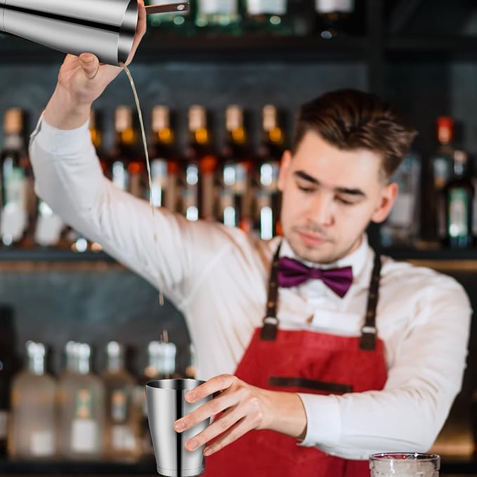 Zhehao 24 Pcs Silver Cocktail Shaker Professional Bar Boston Shaker Set Stainless Steel Martini Shake Drink Mixer Basic Tool Weighted Shake Metal Can Bartending Tins for Beginner, 18oz, 28oz