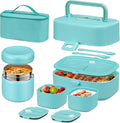 Bento Lunch Box with 8oz Soup Thermo, Kids Sustainable Bento Box Leakproof Lunch Food Containers with Lunch Bag, Kids Thermo Insulated Hot Food Jar for School, Trvael (Blue)