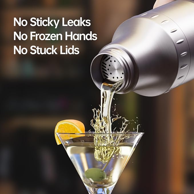 Hybrid Cocktail Shaker Set with Stackable Cups | Vacuum Insulated Stainless Steel Martini Shaker & Bartender Tools | Travel-Ready Kit | 30oz | Gold