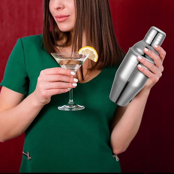 Nitial 9 Pcs Bar Cocktail Shaker Professional Stainless Steel Martini Drink Mixer Built-in Strainer for Bartending No Leaks Boston Shaker for Bar Party Drink Tool(Silver,11.8 oz)