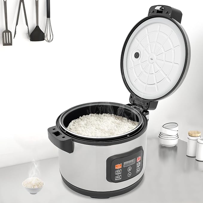 13.8 QT Commercial Rice Cooker & Warmer, 32-Cup (Uncooked) / 65-Cup (Cooked) Large Capacity Rice Cooker for Restaurant with Nonstick Inner Pot, Hinged Lid LED Display