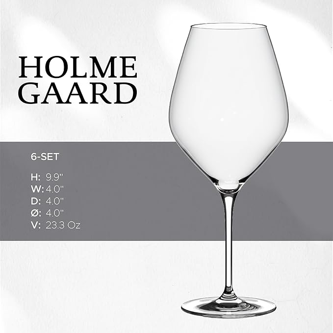 Holmegaard Cabernet Burgundy Glass, Clear, 9.6" H x 4.1" D, 23.3 oz, Set of 6, Designed by Peter Svarrer, Gift Box Included