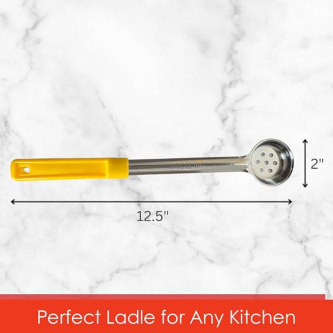 1 Ounce Slotted Stainless Steel Portion Control Ladle Spoon for Measuring and Serving; Commercial Grade Serving Scoops [Pack of 12]