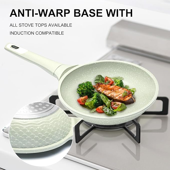 8 Inch Non Stick Frying Pan with Lid - Omelette & Egg Pan Skillet | PFOA/PFAS Free Healthy Cookware | All Stovetop & Dishwasher Safe | Heat Resistant Handle | Eco-Friendly
