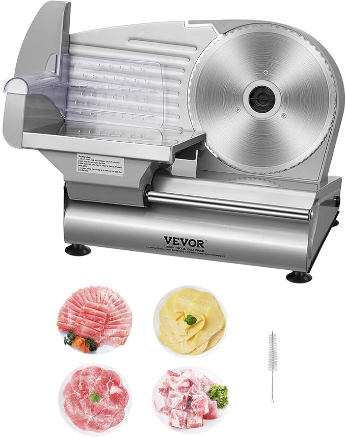 VEVOR Meat Slicer, 180W Electric Deli Food Slicer, 7.5 inch Meat Cutter with a Premium SUS420 Blade, 0-0.6 inch Adjustable Thickness, ETL Certified Food Slicer Machine for Home Use