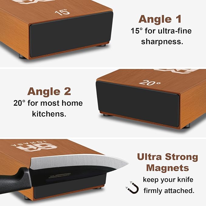 Abardi Rolling Knife Sharpener for Straight Edge, Knife Sharpening with Industry Diamonds Made Easy, Knife Sharpeners Kit with 15 & 20 Degree Magnetic Angle for Kitchen Knives (Brown)