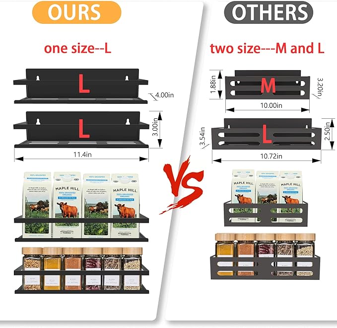Magnetic Spice Rack for Refrigerator Seasoning Organizer for Spice Fridge Shelf storage Magnetic Shelf with Hook for Oven(4pack-Cut out-Black)