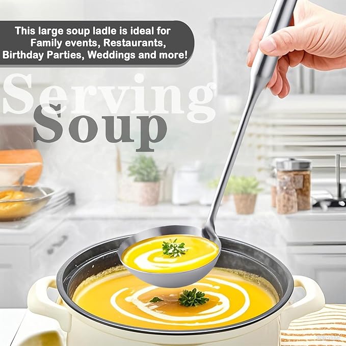 Soup Ladle, 2Pcs Stainless Steel Ladle spoon, 14 Inch Serving Spoon Heavy Duty kitchen Utensils for Cooking Buffet, Party, Kitchen, Silver