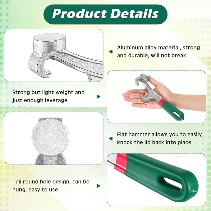 WILLBOND 2 Pcs 5 Gallon Bucket Opener Aluminum Pail Opener 8.27 Inch Bucket Opener Tool Metal Can Opener Buckets with Non Slip Rubber Handle Grip Lid Wrench Lid Remover Tool for Home Industrial