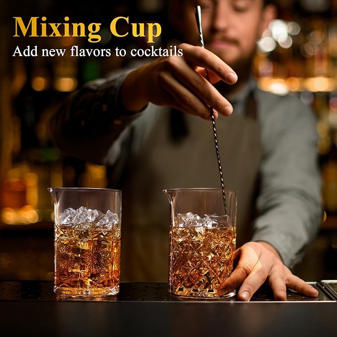 Inbagi 4 Pcs Cocktail Mixing Glass 23.67 oz Martini Cocktail Stirring Glass Thick Bottom Crystal Glasses Stable Mixing Cups for Drinks Bartender Home Bar Accessories Tools
