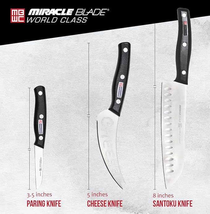 Miracle Blade World Class 4 Piece Professional Entertainment Charcuterie Knife Set with Acacia Wood Board