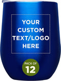 Custom Stemless Wine Glass Tumblers with Lids by Largo 11 oz. Set of 12, Personalized Bulk Pack - Perfect for Wine, Cocktails, Other Hot & Cold Beverages - Blue